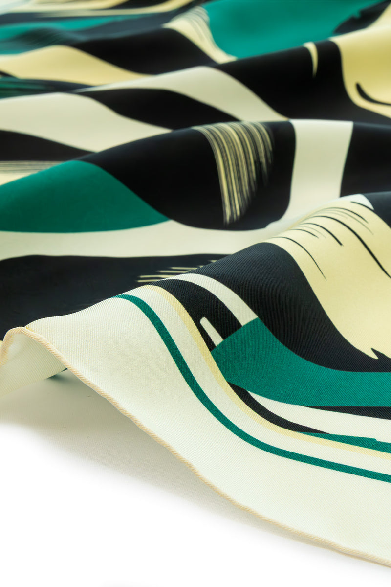 Dark Green and Black Abstract Patterned Silk Scarf