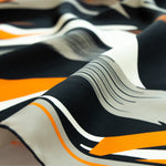 Orange Black Abstract Patterned Silk Scarf