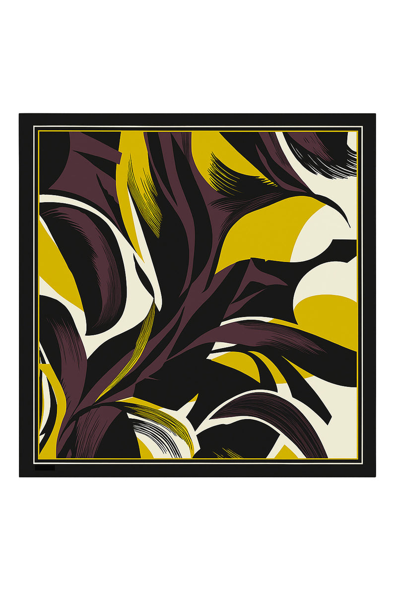 Damson Mustard Abstract Patterned Silk Scarf