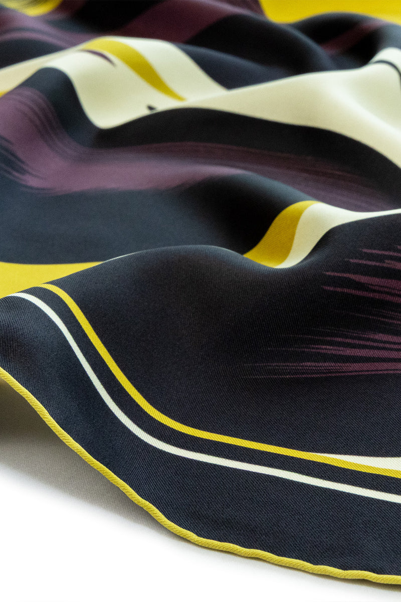 Damson Mustard Abstract Patterned Silk Scarf
