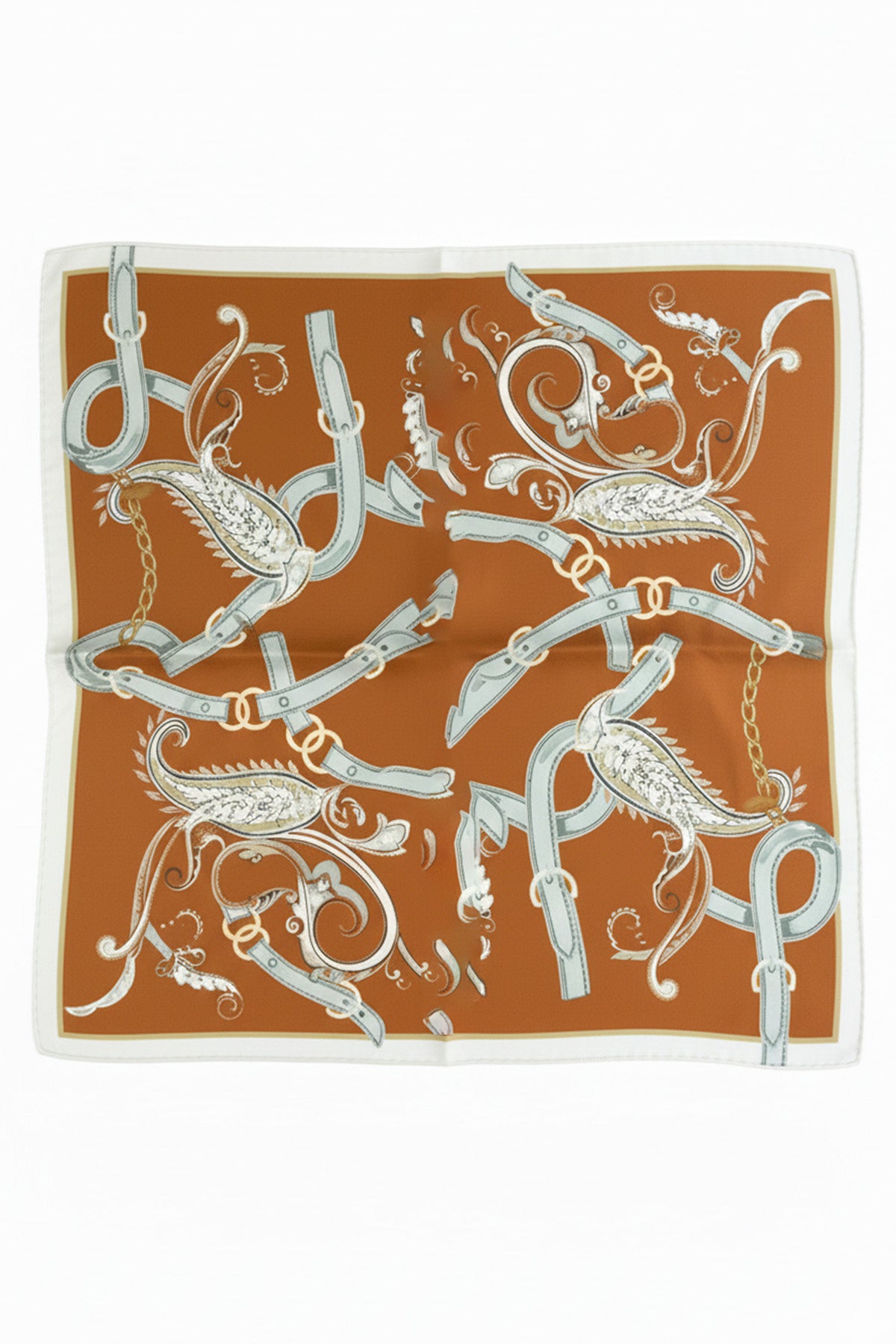 Brick Gray Paisley Patterned Silk Scarf