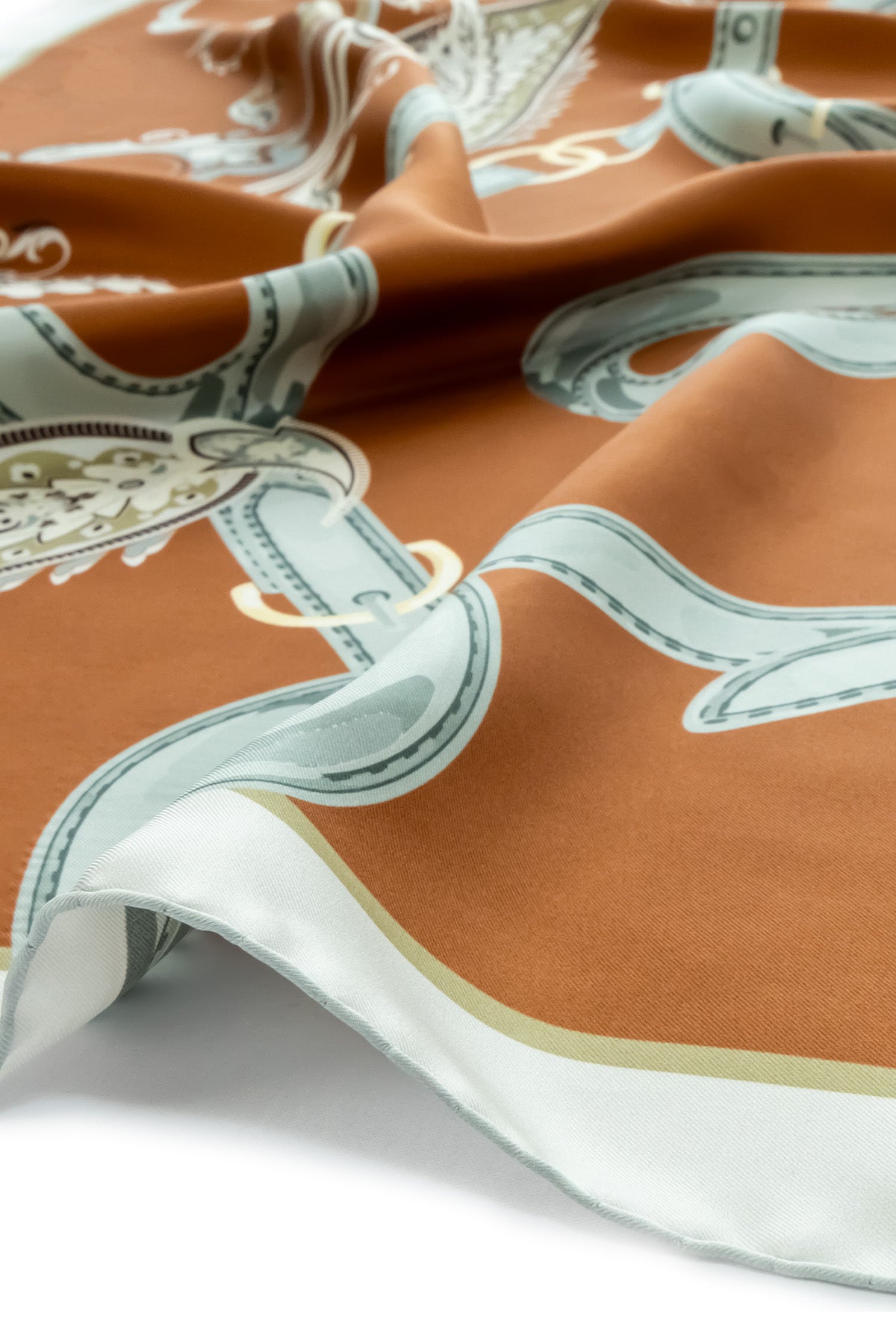 Brick Gray Paisley Patterned Silk Scarf