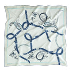 Ecru Navy Blue Shawl Patterned Silk Scarf