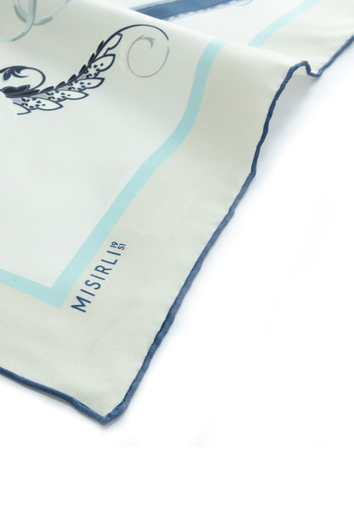 Ecru Navy Blue Shawl Patterned Silk Scarf