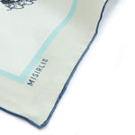 Ecru Navy Blue Shawl Patterned Silk Scarf