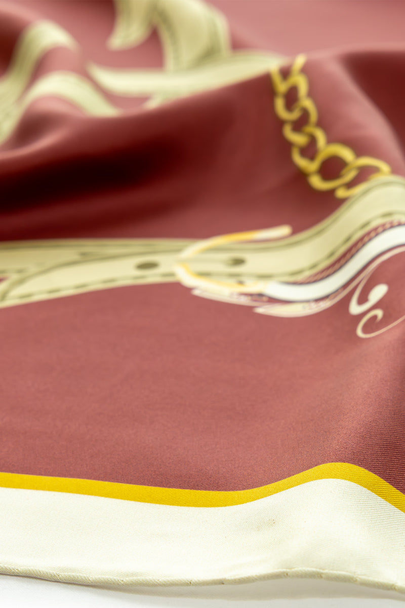 Burgundy and Aqua Green Shawl Patterned Silk Scarf