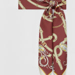 Burgundy and Aqua Green Shawl Patterned Silk Scarf