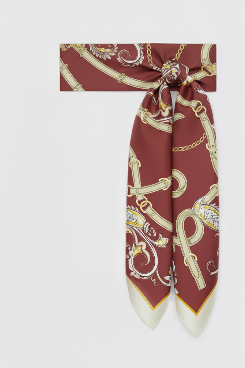 Burgundy and Aqua Green Shawl Patterned Silk Scarf