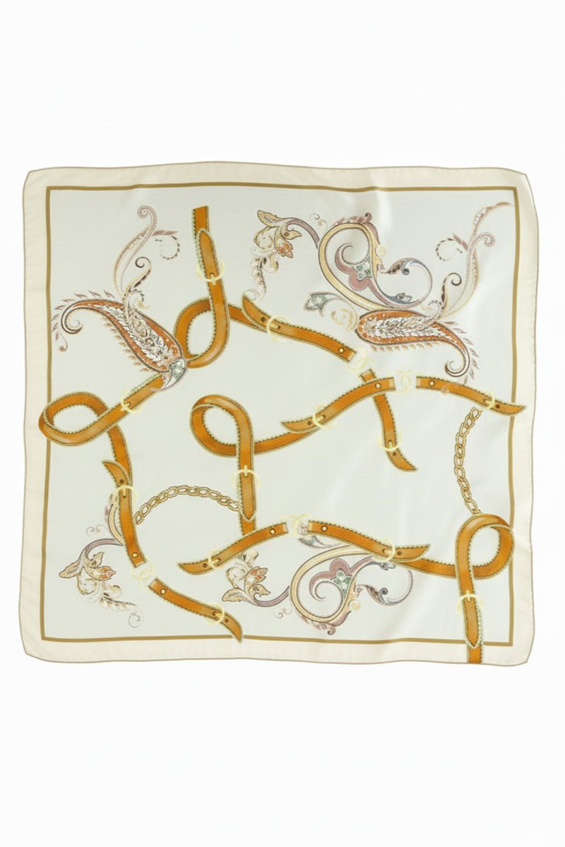 Light Beige Orange Paisley Patterned Silk Scarf