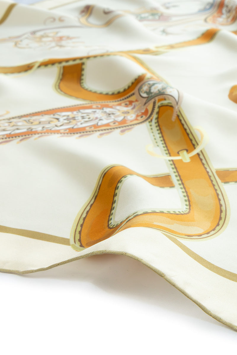 Light Beige Orange Paisley Patterned Silk Scarf