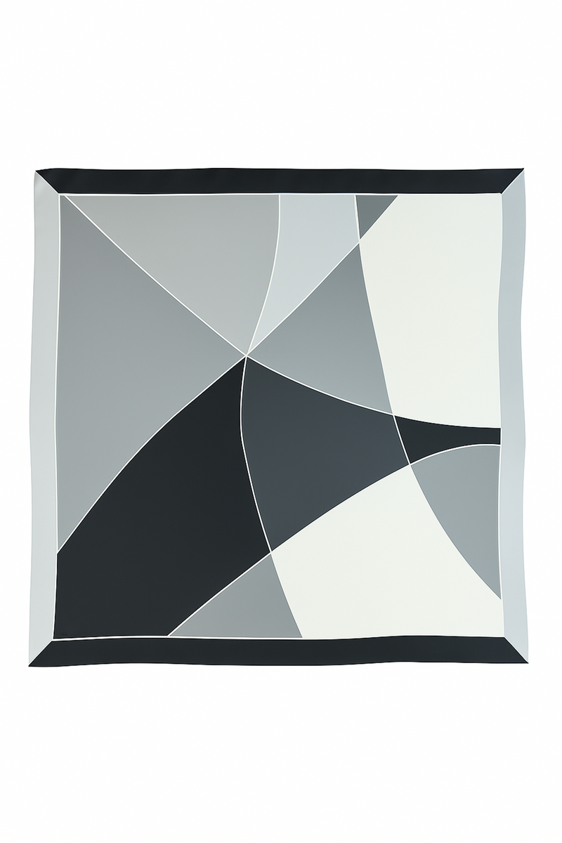 Gray Black Color Blocked Silk Scarf