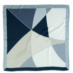 Navy Blue and Ecru Color Block Silk Scarf