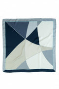 Navy Blue and Ecru Color Block Silk Scarf