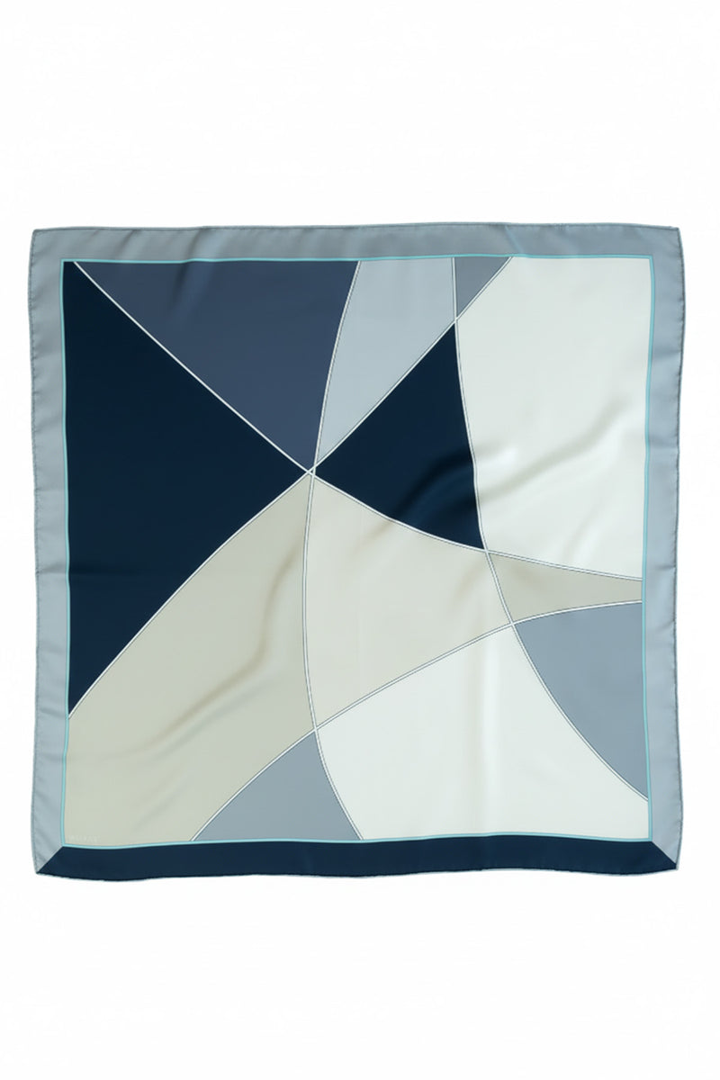 Navy Blue and Ecru Color Block Silk Scarf