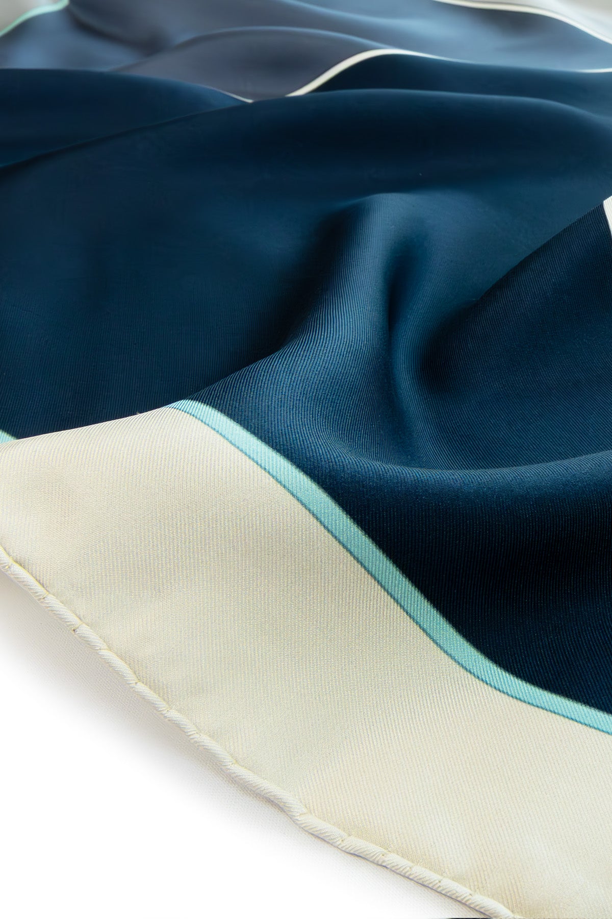Navy Blue and Ecru Color Block Silk Scarf