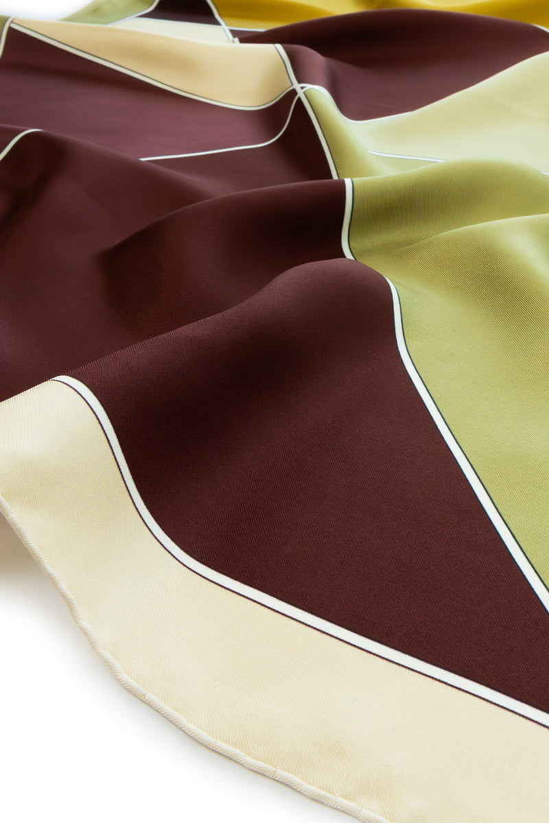 Mustard Burgundy Color Blocked Silk Scarf