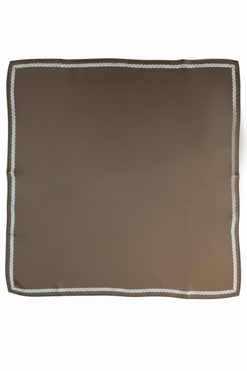 Brown Silk Scarf with Geometric Pattern on the Edge