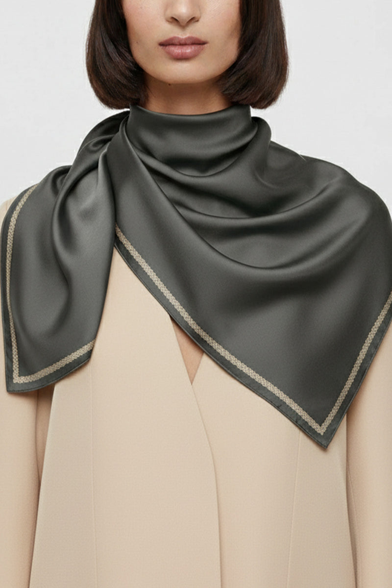 Black Edged Geometric Patterned Silk Scarf