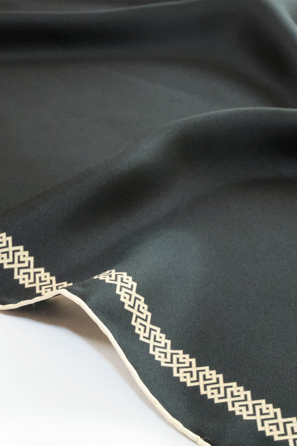 Black Edged Geometric Patterned Silk Scarf