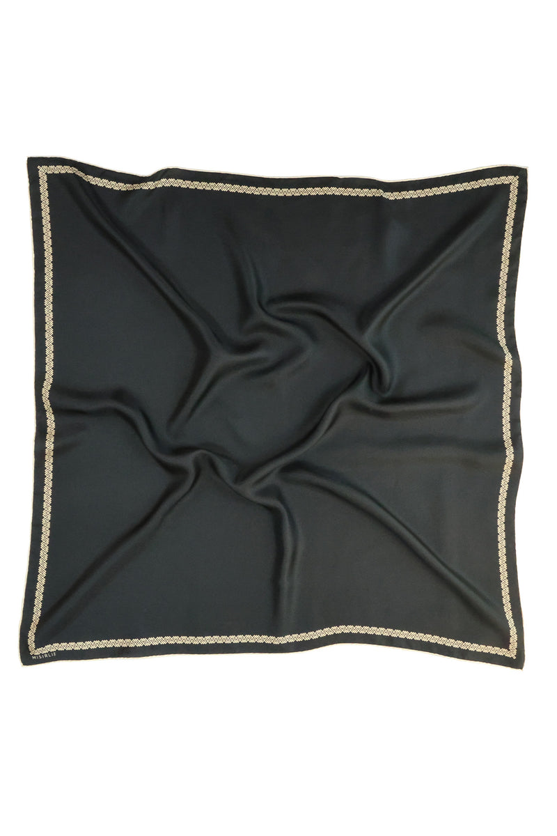 Black Edged Geometric Patterned Silk Scarf