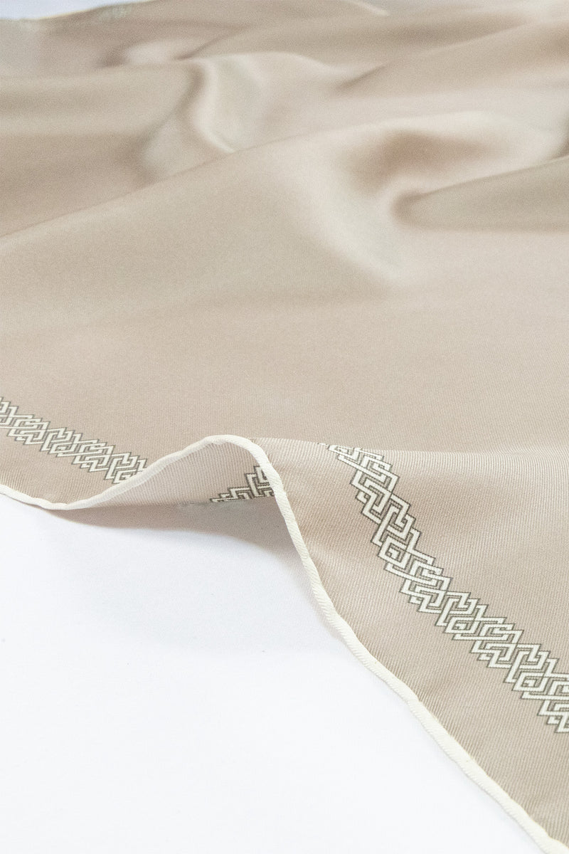 Ecru Silk Scarf with Geometric Pattern on the Edge