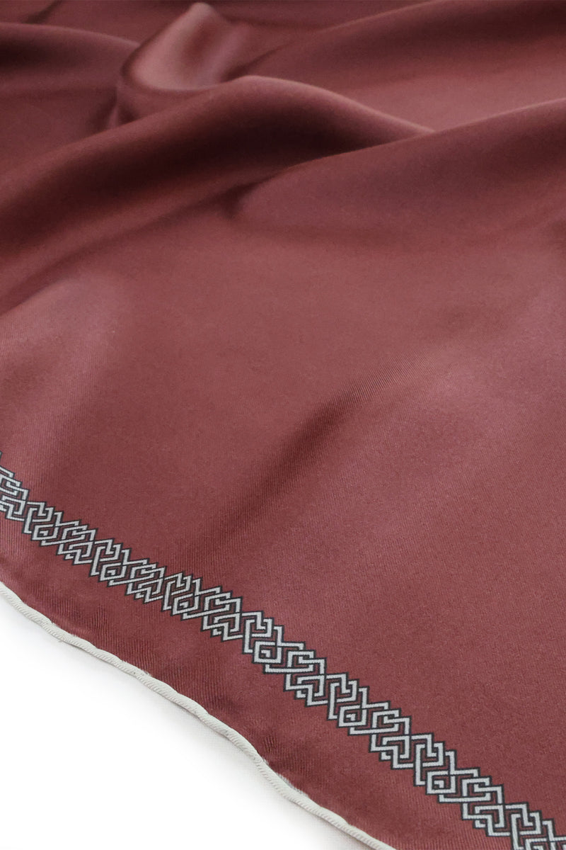 Burgundy Edged Geometric Patterned Silk Scarf