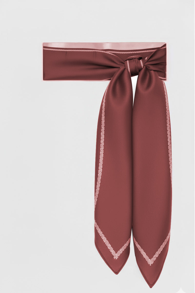 Burgundy Edged Geometric Patterned Silk Scarf