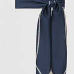 Navy Blue Silk Scarf with Geometric Pattern on the Edge