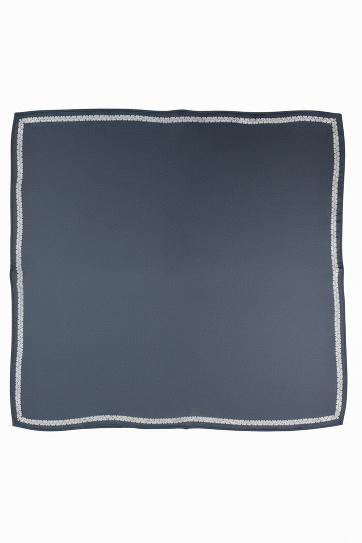 Navy Blue Silk Scarf with Geometric Pattern on the Edge