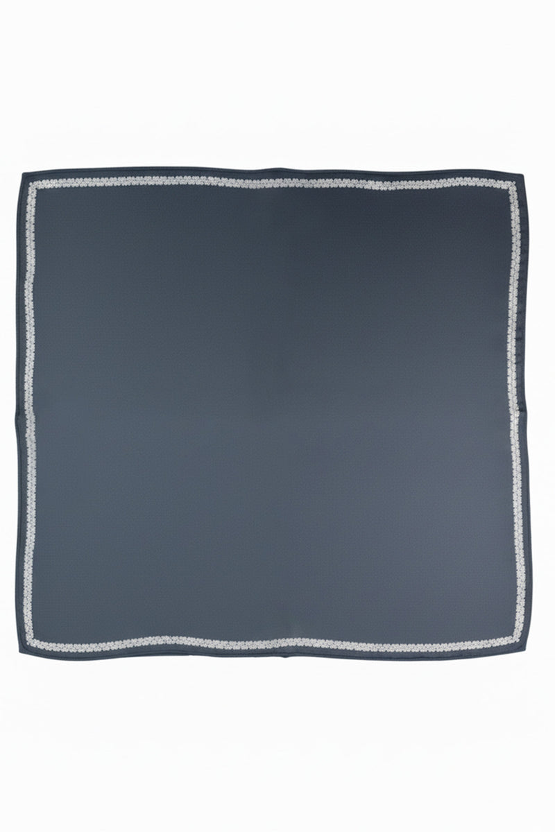 Navy Blue Silk Scarf with Geometric Pattern on the Edge