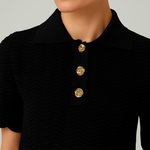 Black Wave Pattern Short Sleeve Blouse