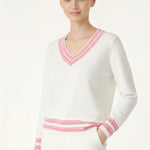 Ecru Orange V Neck Ladies Sweater