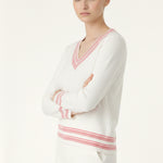 Ecru Orange V Neck Ladies Sweater