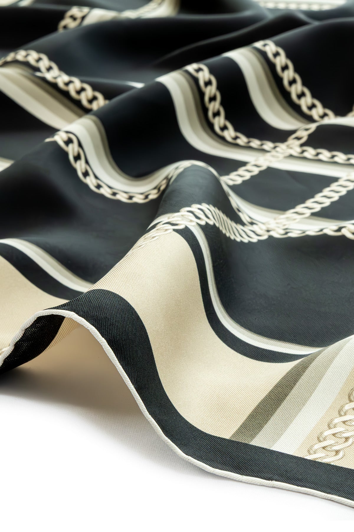 Black Chain Patterned Silk Scarf