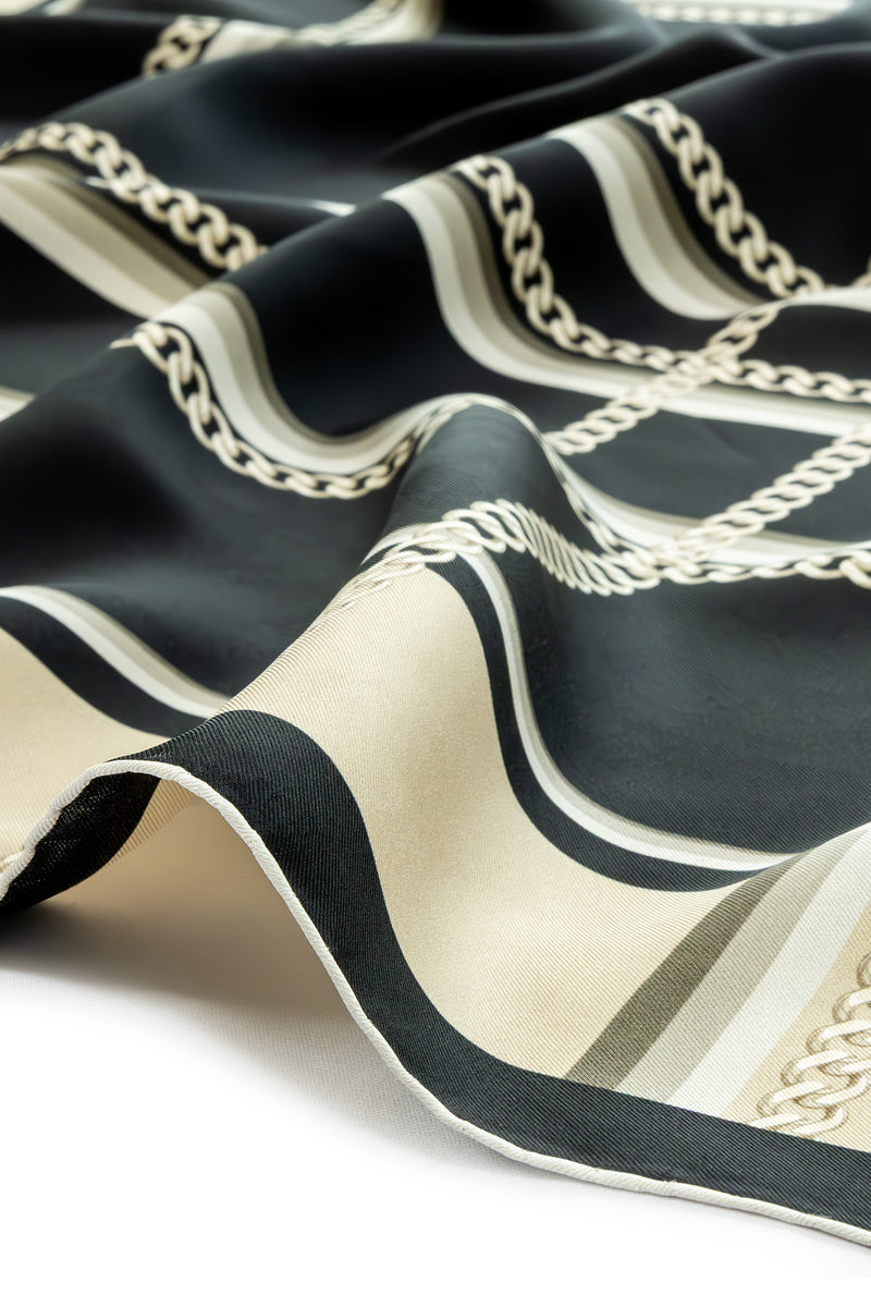 Black Chain Patterned Silk Scarf