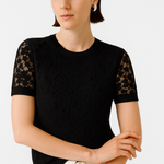 Black Lace-Front Short Sleeve Blouse