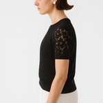 Black Lace-Front Short Sleeve Blouse