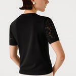 Black Lace-Front Short Sleeve Blouse