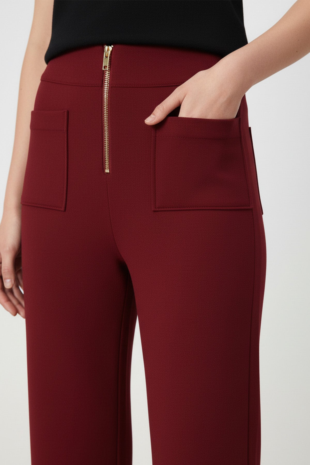 Burgundy Detailed Zipper Women's Pants