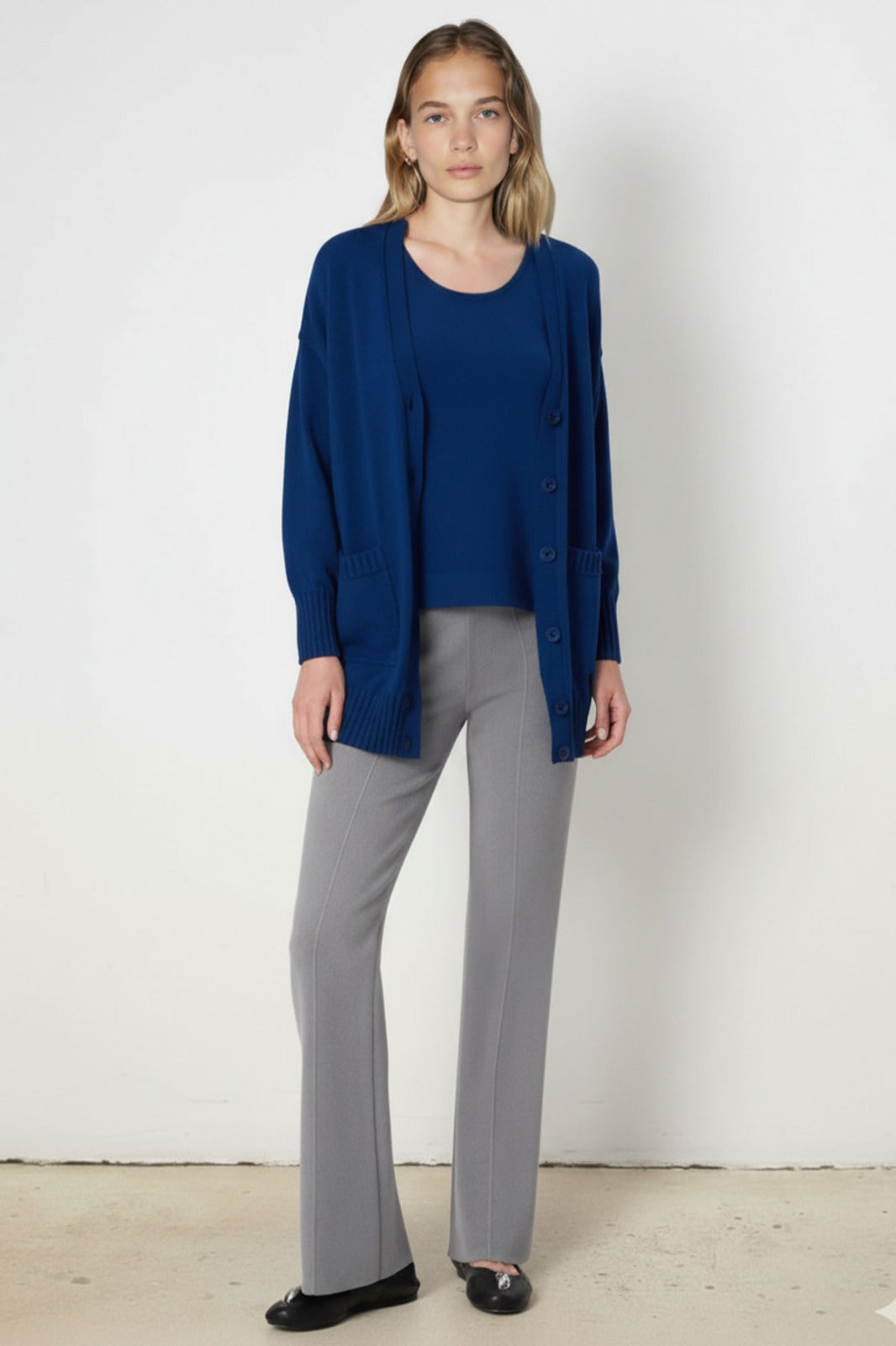 High-Waisted Women's Pants with Grey Stripes