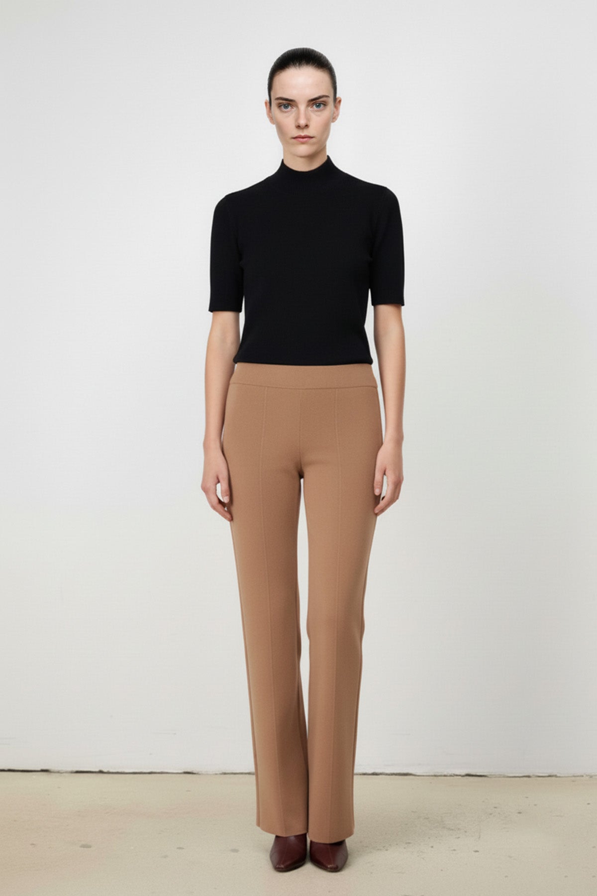 High-Waisted Women's Caramel Ribbed Pants