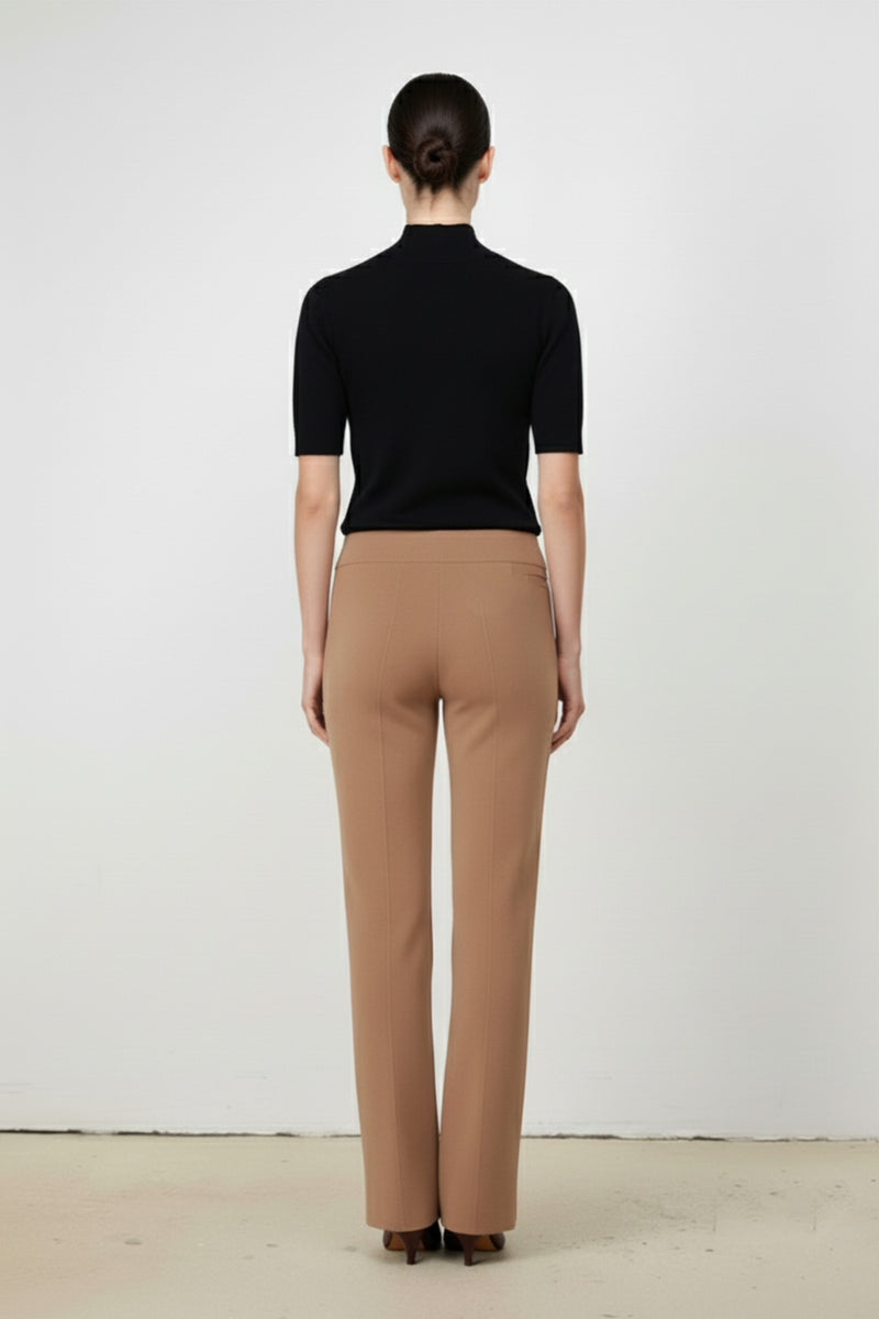 High-Waisted Women's Caramel Ribbed Pants