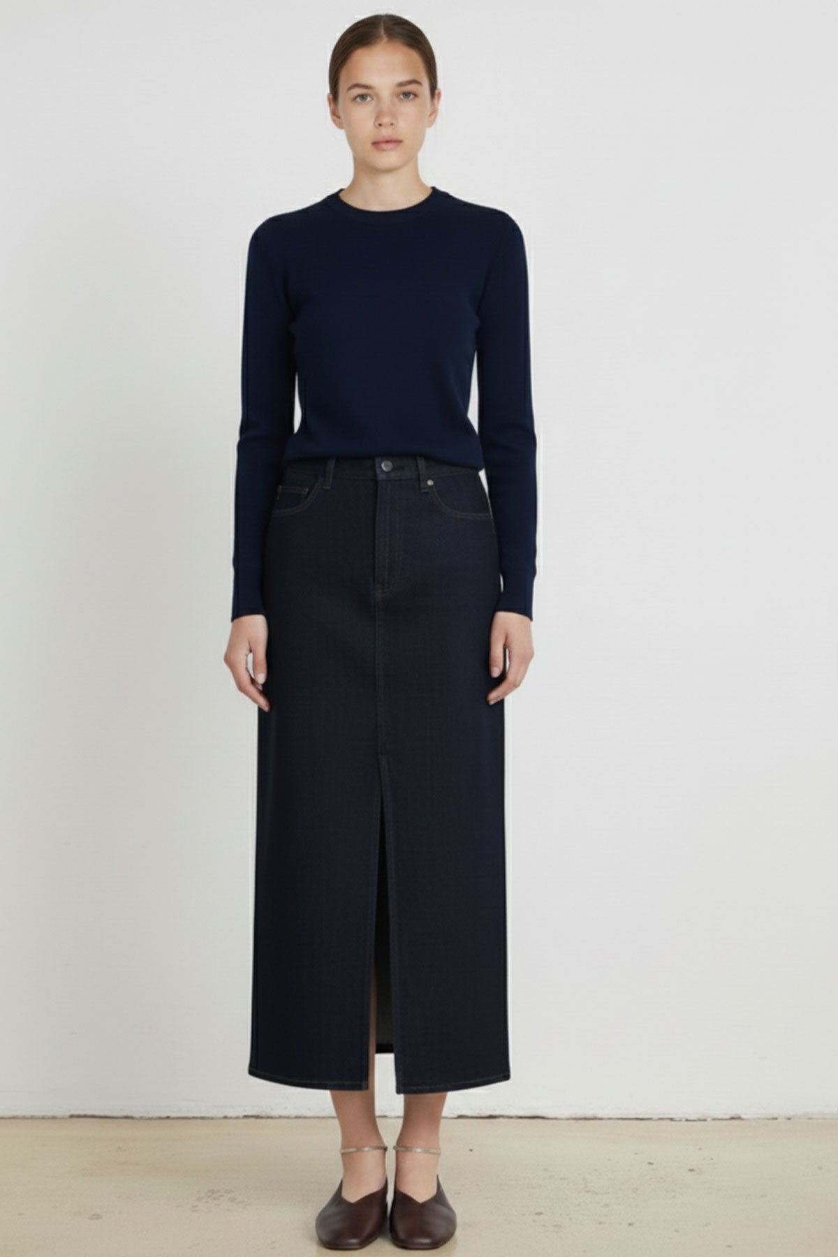 Navy Blue Crew Neck Basic Women's Sweater