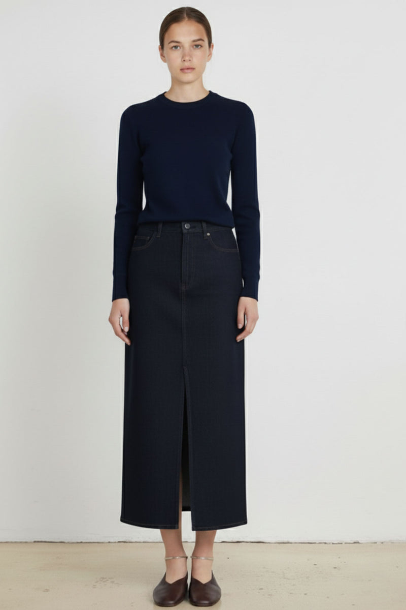 Navy Blue Crew Neck Basic Women's Sweater