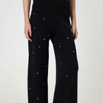 Women's Wide-Leg Pants with Black Stone Embroidery