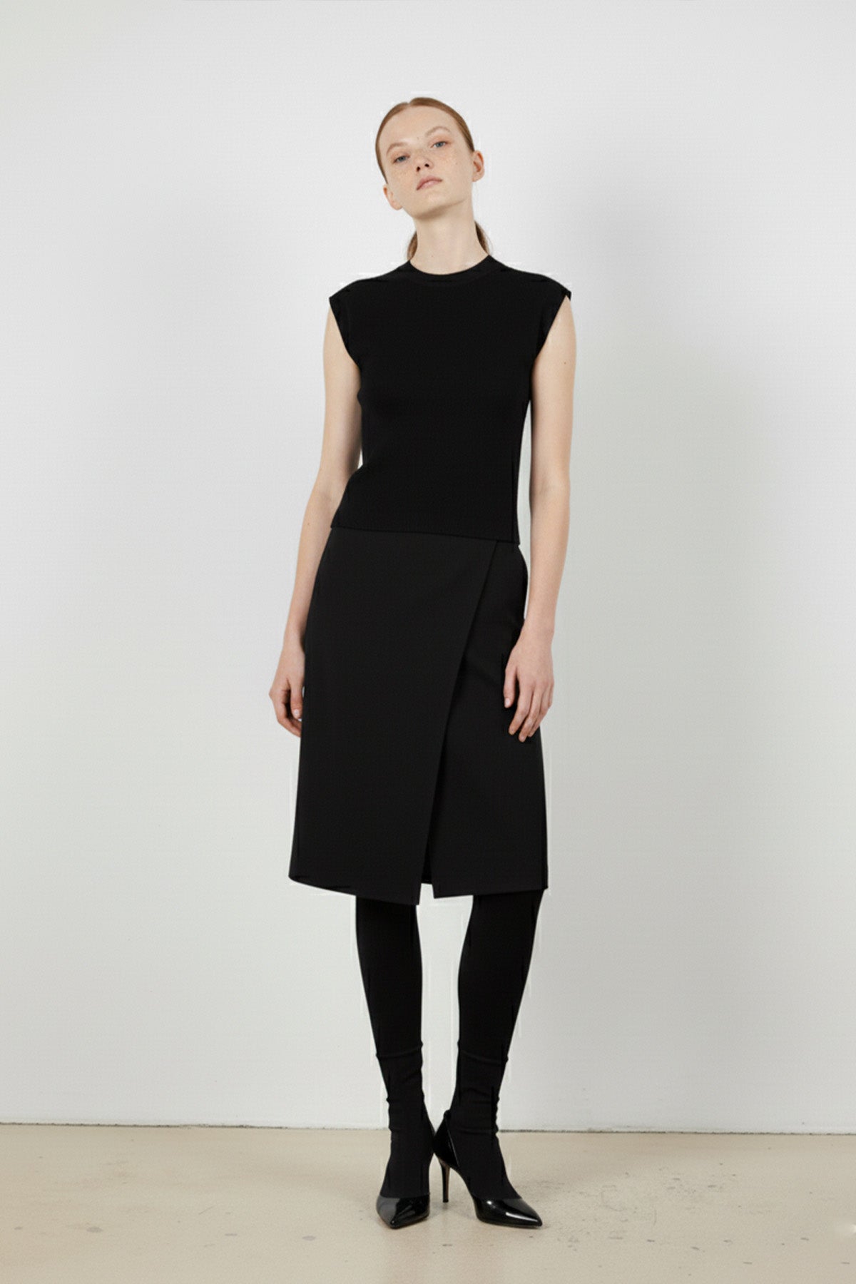 Black Cross-Patterned Midi Skirt