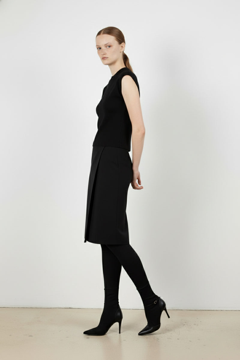 Black Cross-Patterned Midi Skirt