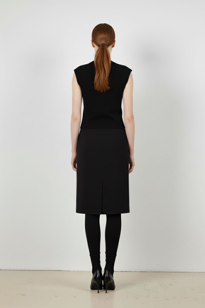 Black Cross-Patterned Midi Skirt