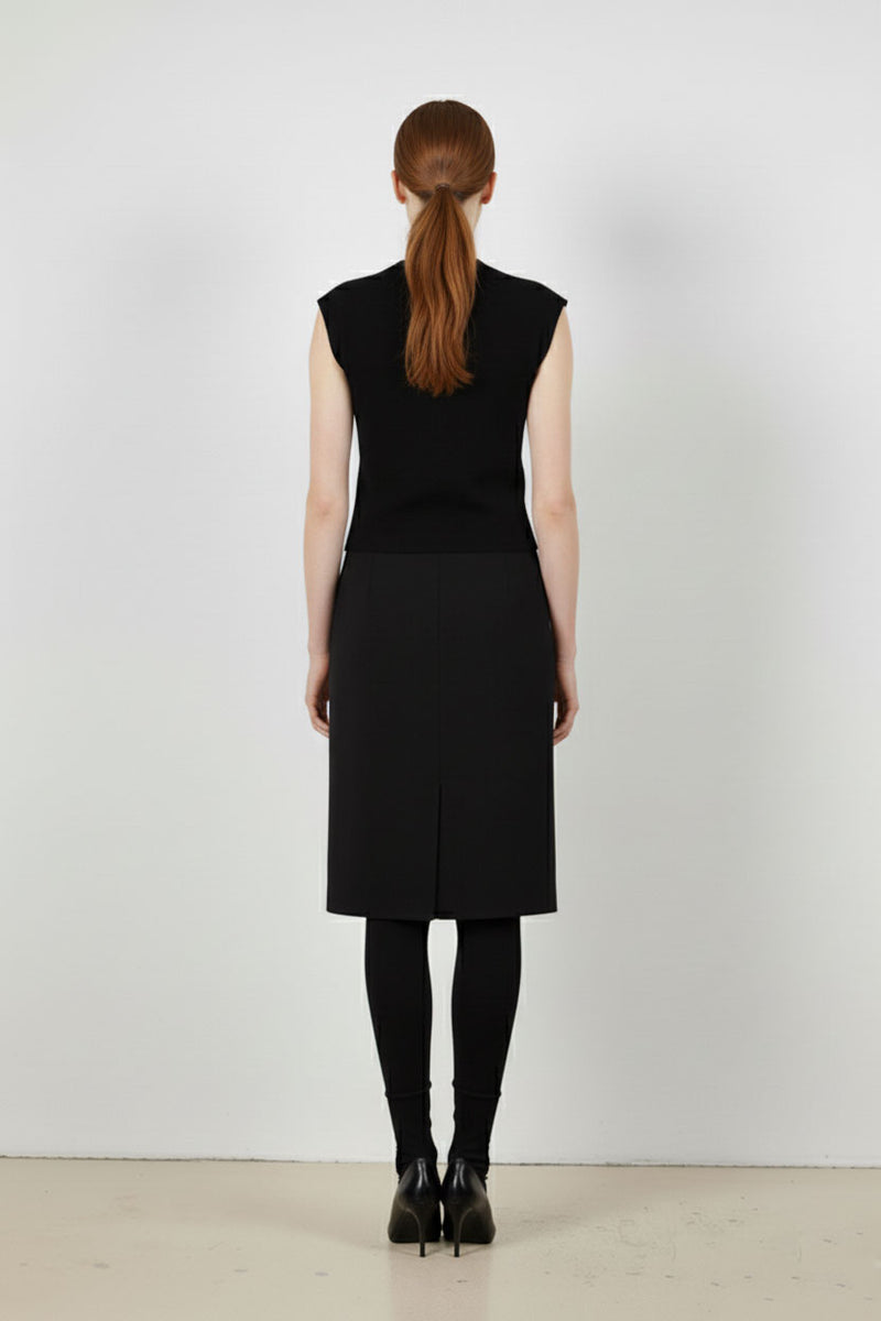 Black Cross-Patterned Midi Skirt