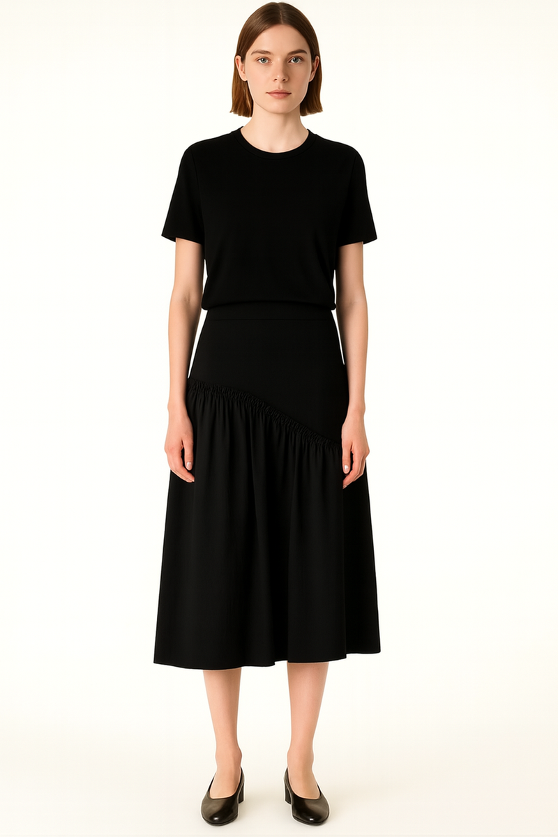 Long Skirt with Black Contrast Fabric